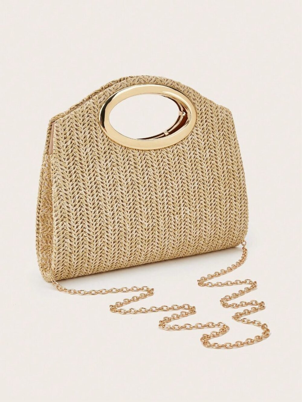 Khaki Versatile Minimalist Woven Women's handle and Shoulder Bag - Picture 2 of 9